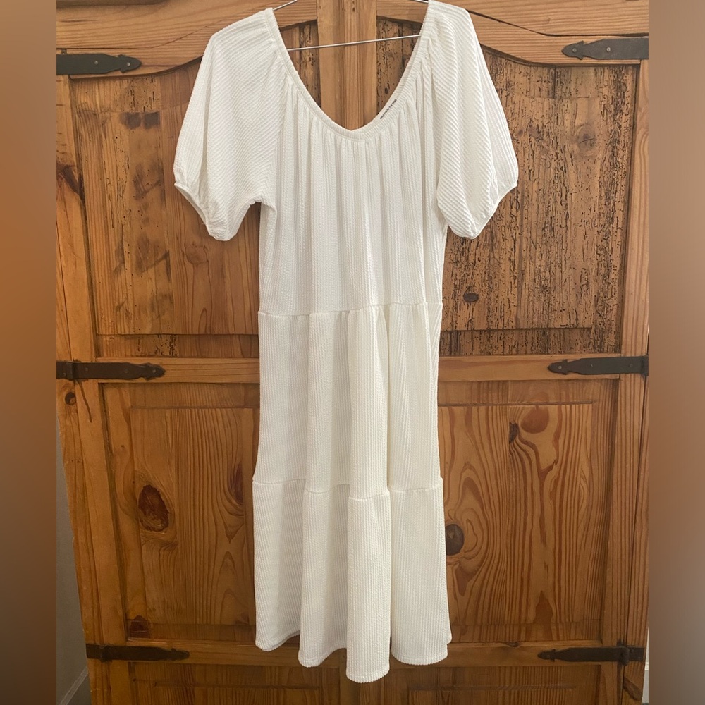 Caution To The Wind White Puff Sleeve Midi Dress